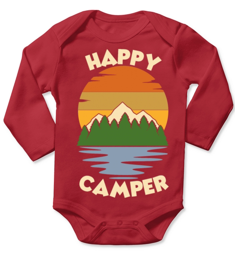 Happy Camper Camping Squad Sun Mountain Trees Lake Long Sleeve Baby One-Piece