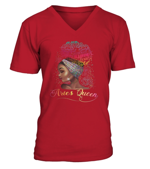 Womens Aries Queen Afro V-Neck T-shirt
