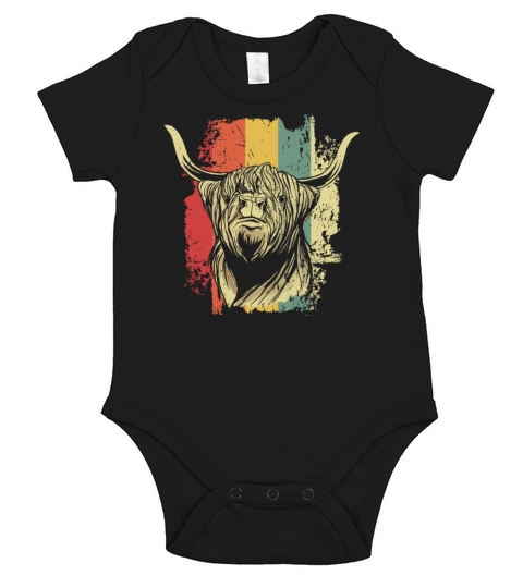 Highland Cow Retro Short Sleeve Baby One-Piece