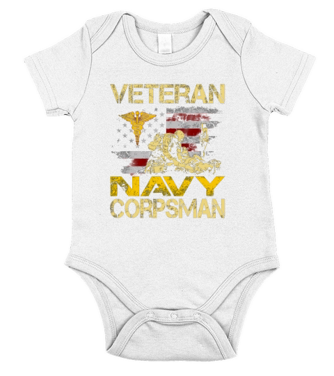 Proud Veteran Navy Corpsman Flag Vintage 4th of July Short Sleeve Baby One-Piece
