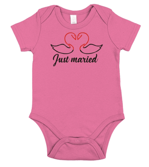Just Married Swans Funny Slogan Short Sleeve Baby One-Piece