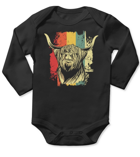 Highland Cow Retro Long Sleeve Baby One-Piece