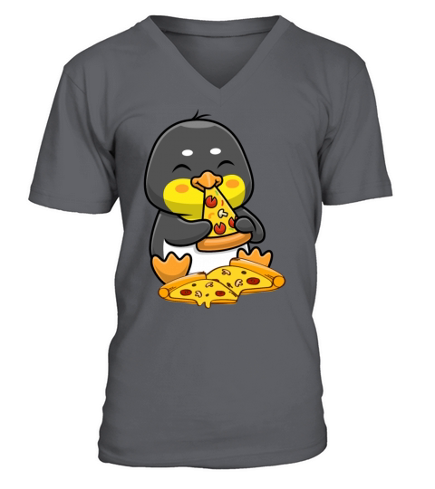 Cute Penguin eating Pizza Men's V-Neck T-shirt