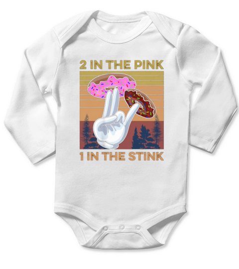 Retro Vintage 2 in the Pink 1 in the Stink Donut Two Holes Long Sleeve Baby One-Piece