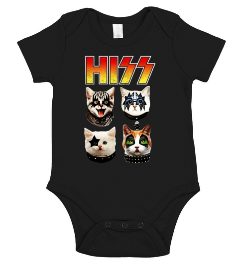 Unisex Vintage Concert HISS Metal Rock Funny Kitties Cats Short Sleeve Baby One-Piece