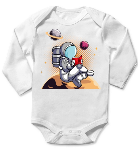Bookworm Astronaut Reading Book in Space Long Sleeve Baby One-Piece