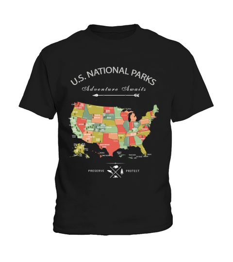 national park map vintage t shirt all 59 national parks Kids T-Shirt