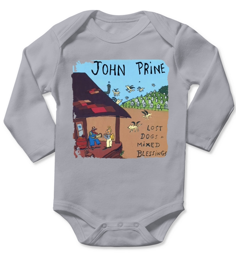 Mens Print John Prine Logo Long Sleeve Baby One-Piece