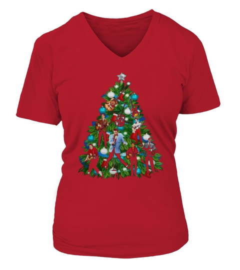 Elvis Presley Fan Xmas Tree V-neck T-Shirt Woman