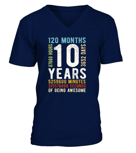 Kids 10th Birthday 10 Years Old Vintage Retro 120 Months Men's V-Neck T-shirt