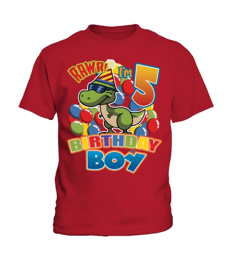 5th Birthday Dinosaur Gift For Boys Turning Age 5 Kids T-Shirt