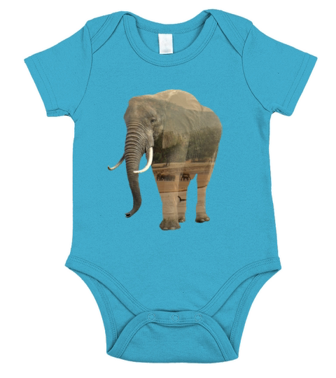 Elephant - Landscape - Double-Exposure Short Sleeve Baby One-Piece