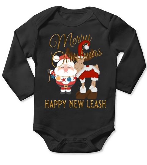 funny saying Merry Christmas and happy new leash Long Sleeve Baby One-Piece