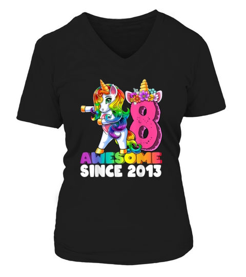 Awesome Since 2013 Flossing Unicorn 8th Birt 633 Women's V-Neck T-shirt