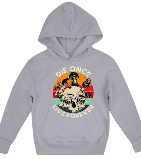Retro Die Once Live Forever Mushroom Skull Vintage - Unisex Long Sleeve Kids Hoodie
