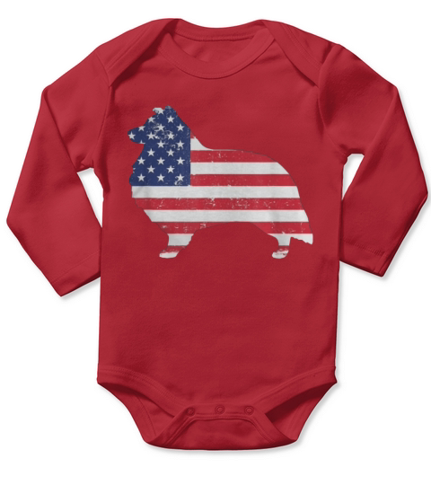 Sheltie Shetland Sheepdog American Flag 4th Of July Dog Shirt Long Sleeve Baby One-Piece