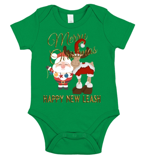 funny saying Merry Christmas and happy new leash Short Sleeve Baby One-Piece