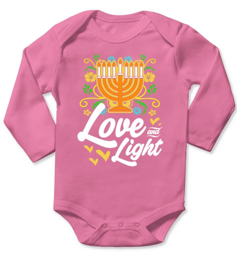 Love And Light Menorah Chanukah Hanukkah Long Sleeve Baby One-Piece