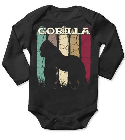 Retro Style Vintage Gorilla Silhouette 70s Primate Long Sleeve Baby One-Piece