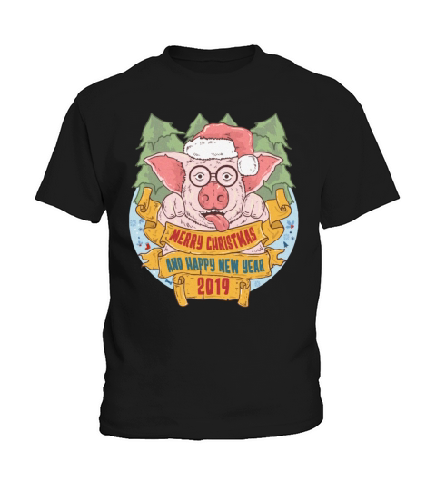 Piggy Santa Merry Christmas Happy new year 2019 Kids T-Shirt