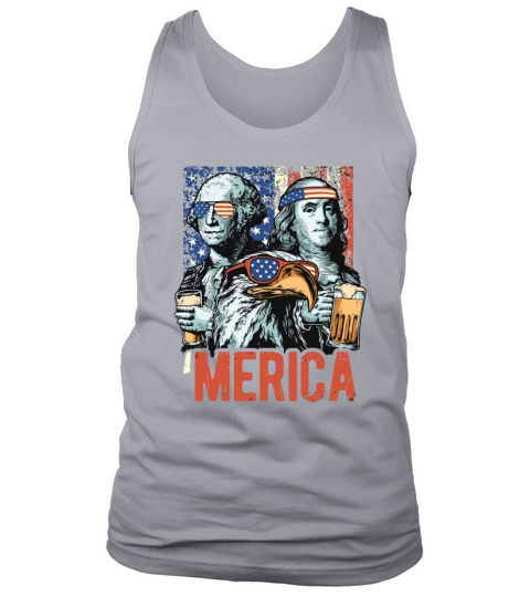 Patriotic Merica George Washington American Flag 4 Men's Tank Top