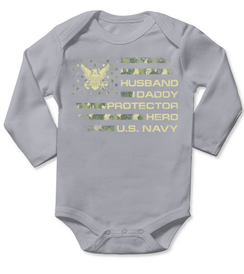 Husband Daddy Protector Hero US Navy Veteran USA C Long Sleeve Baby One-Piece