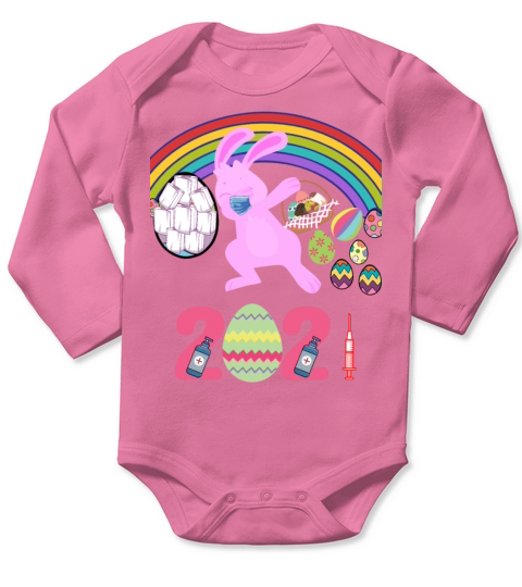 Happy Easter 2021 Dabbing Bunny Masked Long Sleeve Baby One-Piece