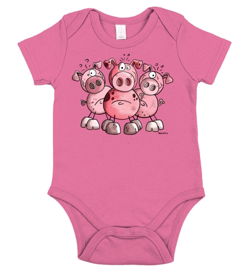 Three funny pigs - Pig - Sow - Cartoon - Gift Short Sleeve Baby One-Piece