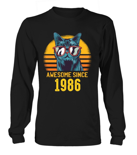 Cats Birthday Awesome Since 1986 Funny Gift Men's Long Sleeve