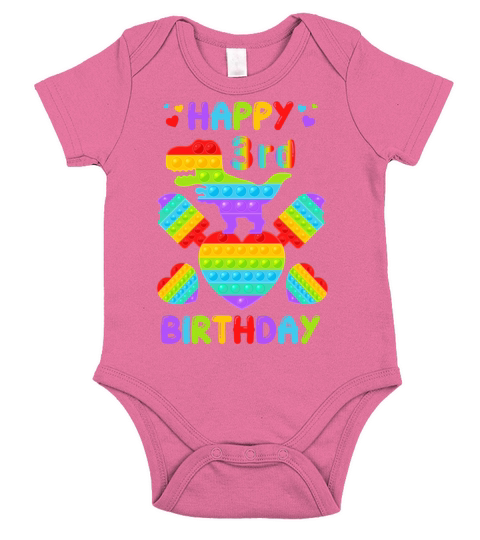 Kids Happy 3rd Birthday Pop It Dinosaur Short Sleeve Baby One-Piece