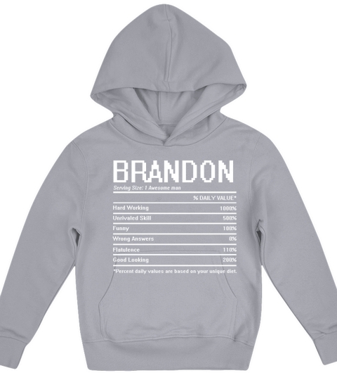Brandon Name Nutrition Funny Birthday Kids Hoodie