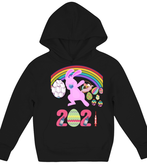 Happy Easter 2021 Dabbing Bunny Masked Kids Hoodie