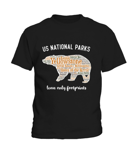 national parks bear t shirt lists all 59 national parks pyf Black Kids T-Shirt