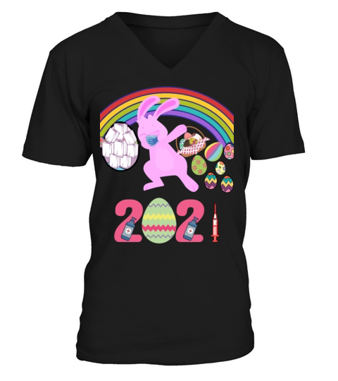 Happy Easter 2021 Dabbing Bunny Masked Men&#039;s V-Neck T-shirt