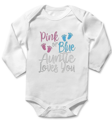 Pink Or Blue Cool Gender Reveal Shirt For Aunt Auntie Long Sleeve Baby One-Piece