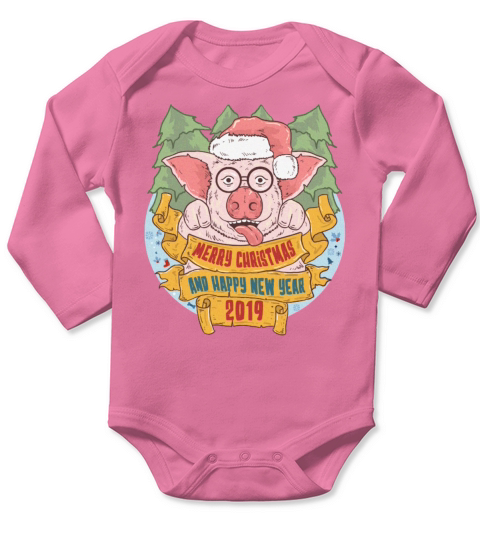 Piggy Santa Merry Christmas Happy new year 2019 Long Sleeve Baby One-Piece