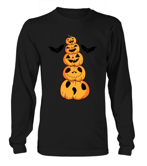 Halloween Funny Pumpkin Face Gifts Bat Shirts Tee Women's Long Sleeve