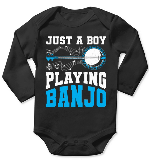 Just A Boy Playing Banjo String Guitar Bluegrass Long Sleeve Baby One-Piece