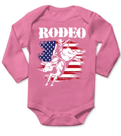 American Flag 4th Of July Vintage USA Flag Rodeo Long Sleeve Baby One-Piece