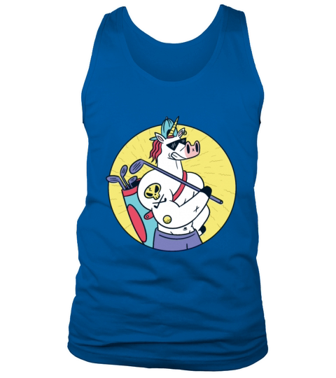 Strong unicorn with tattoo playing golf unicorns Men's Tank Top