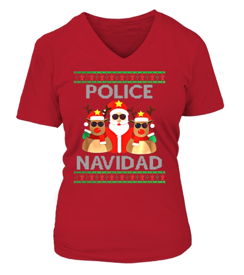 Beautiful FUNNY POLICE NAVIDAD Santa Christmas Party Gift shirt V-neck T-Shirt Woman
