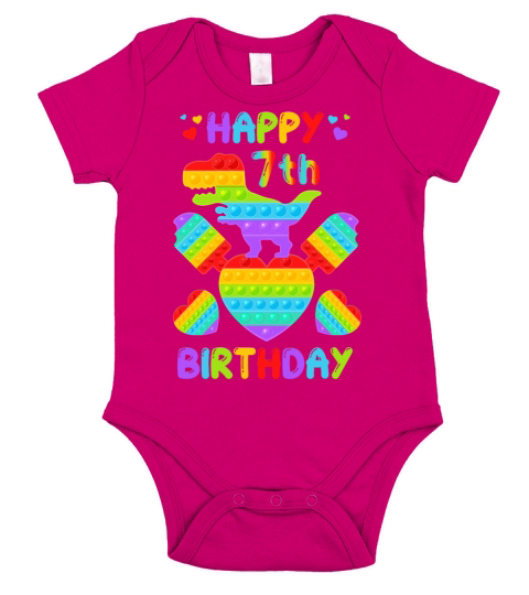 Kids Happy 7th Birthday Pop It Dinosaur Short Sleeve Baby One-Piece