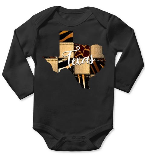 Texas Leopard Denim Map Long Sleeve Baby One-Piece