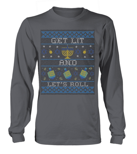 Funny Hanukkah Ugly Sweater Get Lit and Lets Roll Women's Long Sleeve