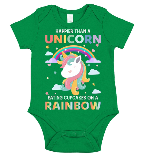 Happier Than A Unicorn Eating Cupcakes On A Rainbow Short Sleeve Baby One-Piece