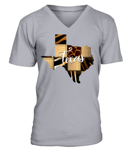 Texas Leopard Denim Map Men's V-Neck T-shirt