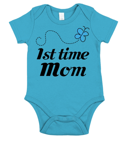 1st Time Mom Blue Butterfly Short Sleeve Baby One-Piece