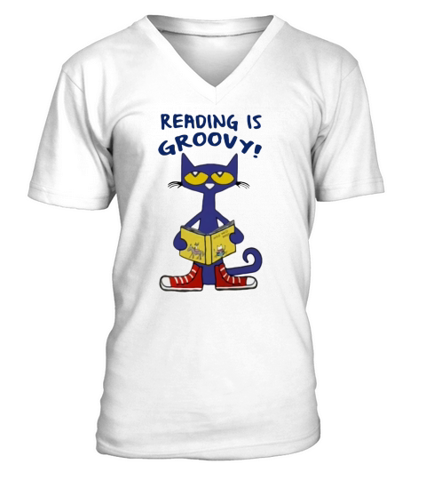Pete The Cat Reading Is Groovy V-Neck T-shirt