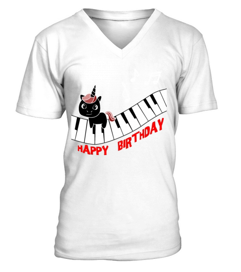 Piano Unicorn piano funny animals music Birthday Men's V-Neck T-shirt