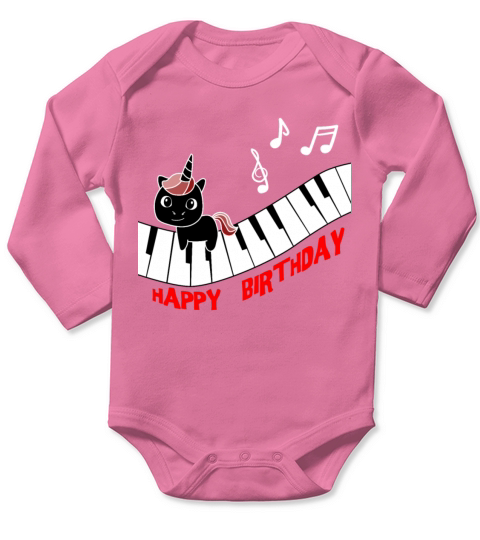 Piano Unicorn piano funny animals music Birthday Long Sleeve Baby One-Piece